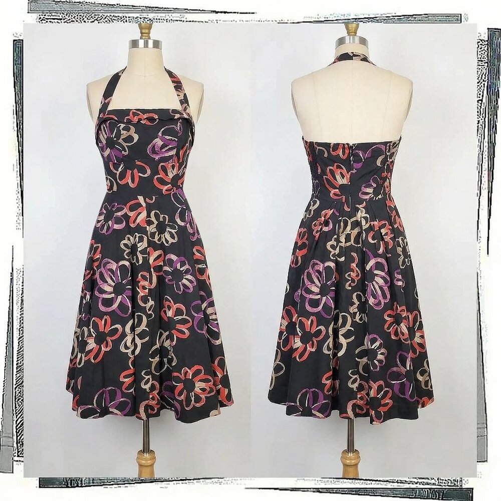 Vintage 2011 Black w Floral Lined Convertible Halter Dress (4) by Girls of Savoy - Picture 4 of 8